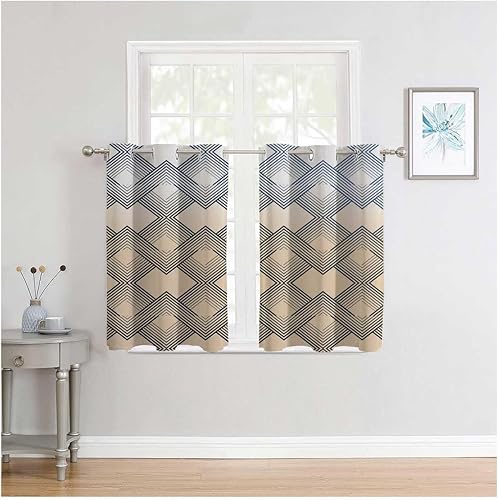 Miniatura 2 de Cortinas para Cocina - Cortina opaca geométrica a cuadros para puerta de garaje, 55 pulgadas de ancho por 55 pulgadas de largo, 2 paneles