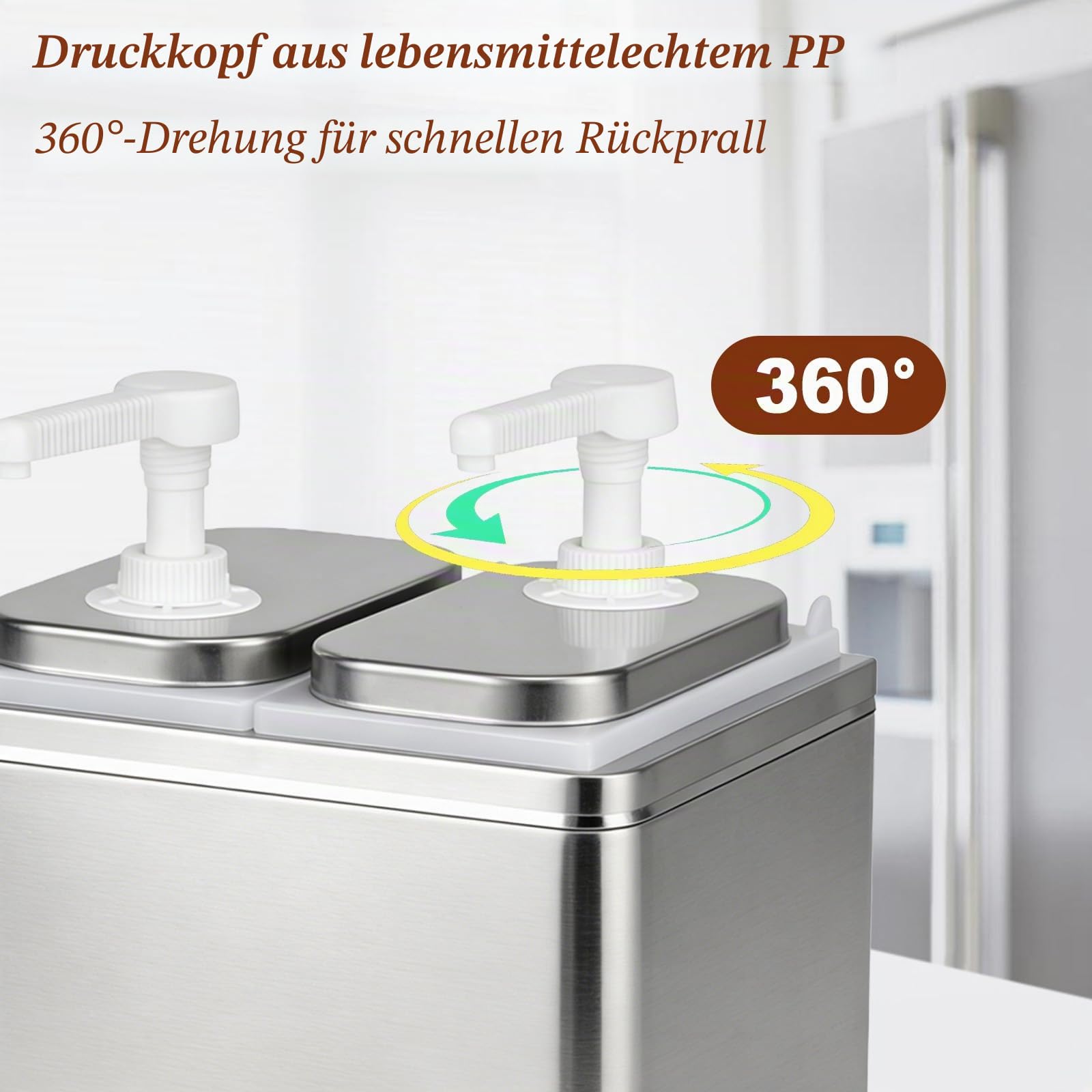 4L Ketchup Spender aus 304 Edelstahl,Sirup Spender,Honigspender,Dosierspender Saucenspender Pumpstation mit 2 x 2L Behältern,30 ml pro Pumpstoß,tropffrei für Ketchup,Mayo,Senf & mehr