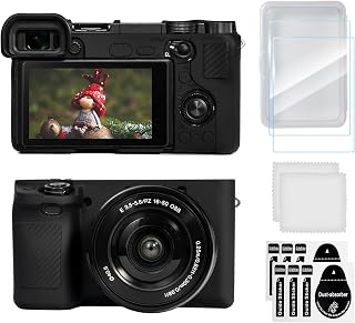 Schutzhülle für Sony Alpha A6400 / A6300 Digitalkamera, weiche Silikon-Hülle/Kameratasche & Displayschutzfolien-Zubehörset für Sony Alpha A6400 A6300, Gehäuseschutz mit Griff - Schwarz