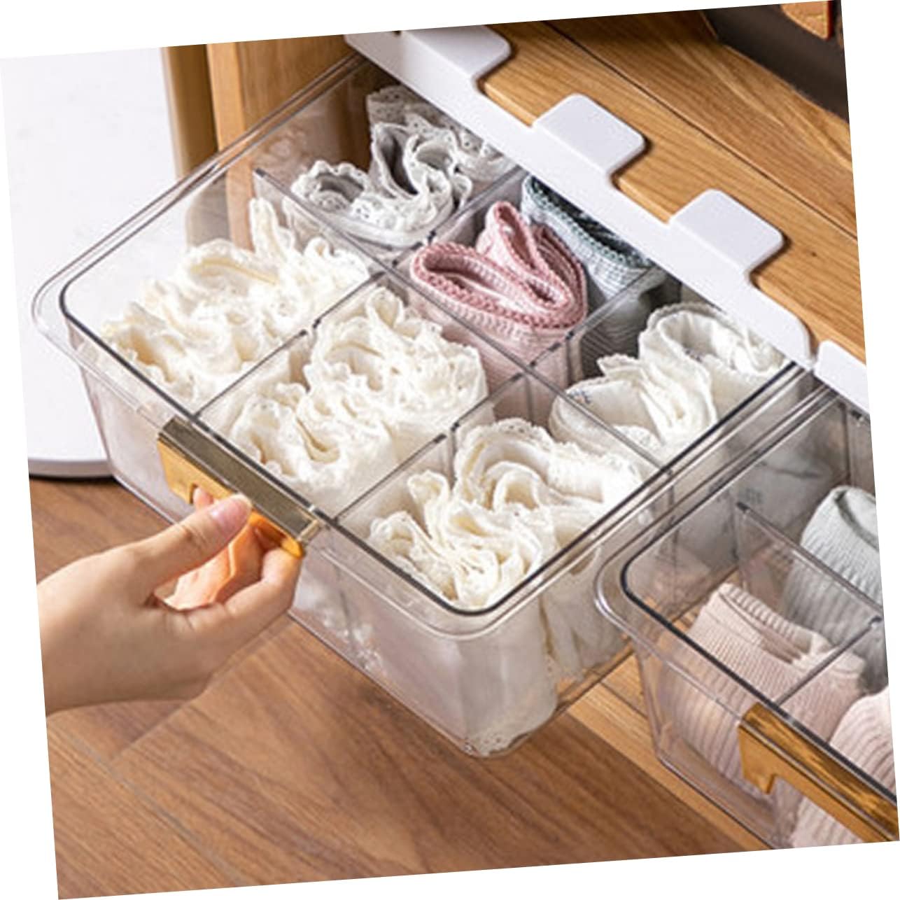 Luxshiny Transparent Multi Grid Drawer Sock Organizer Adhesive Underwear Storage Box for Closet Tear Resistant Pet Material Convenient Sock Holder for Home Organization Neat