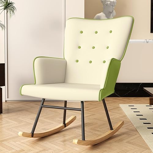 Silla Mecedora Deslizante para Guardería, Cómoda Silla de Acento con Respaldo Alto de Cuero Sintético, Sillas para Sala de Estar con Capitoné de
