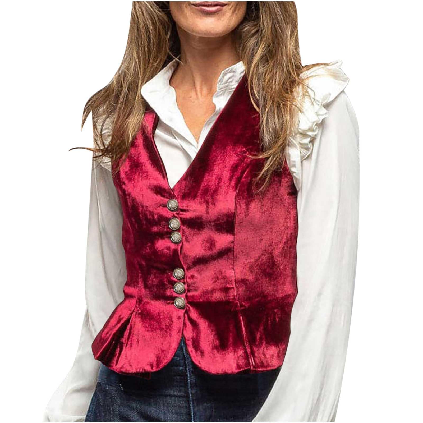 MINTLIMIT Womens Velvet Vest Christmas Steampunk Sleeveless Blazer Dressy V Neck Velvet Waistcoat
