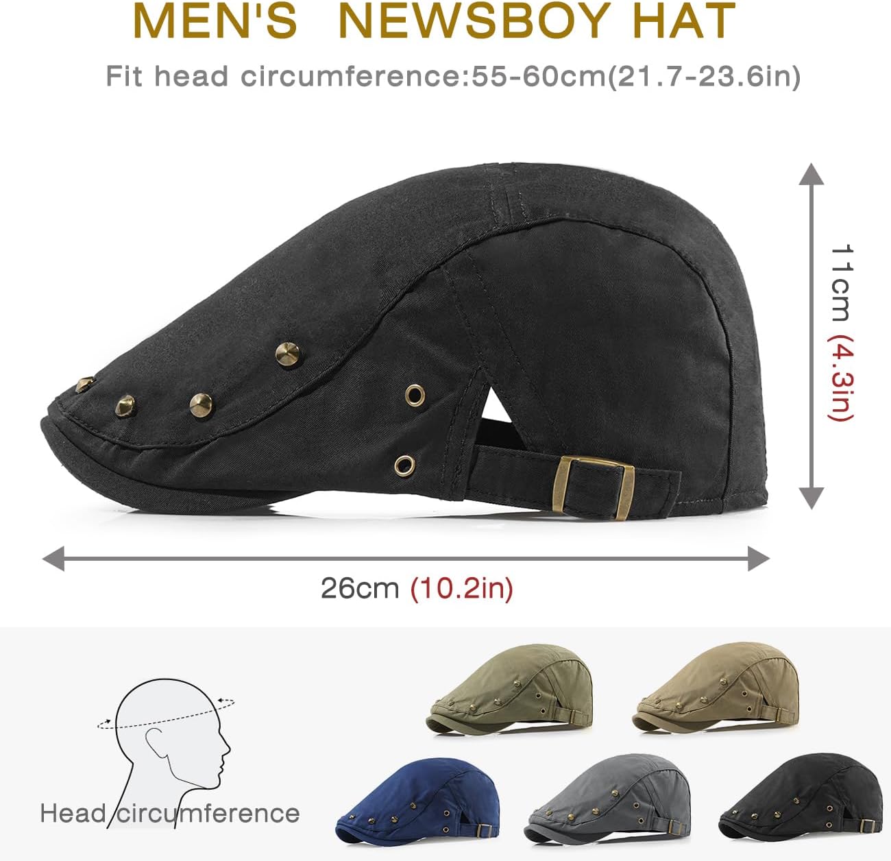 Rivet Newsboy Caps Cotton for Men Flat Ivy Gatsby Cap Irish Cabbie Ivy Driving Hunting Hat