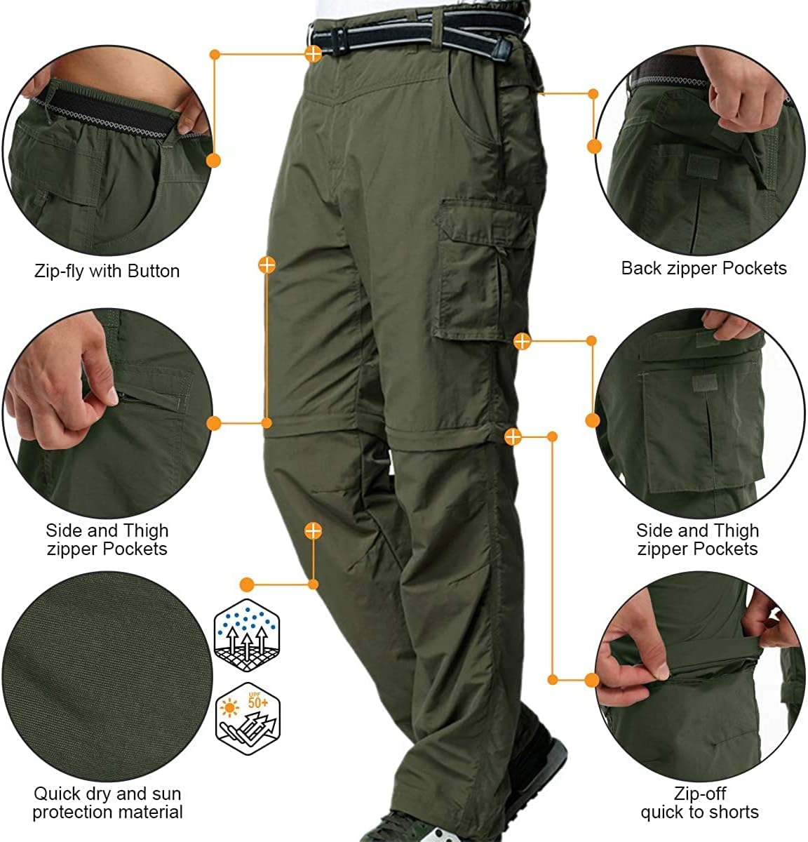 JOMLUN Men’s Hiking Pants Zip Off Cargo Pants Lightweight Quick Dry Convertible Outdoor Shorts - Image 4