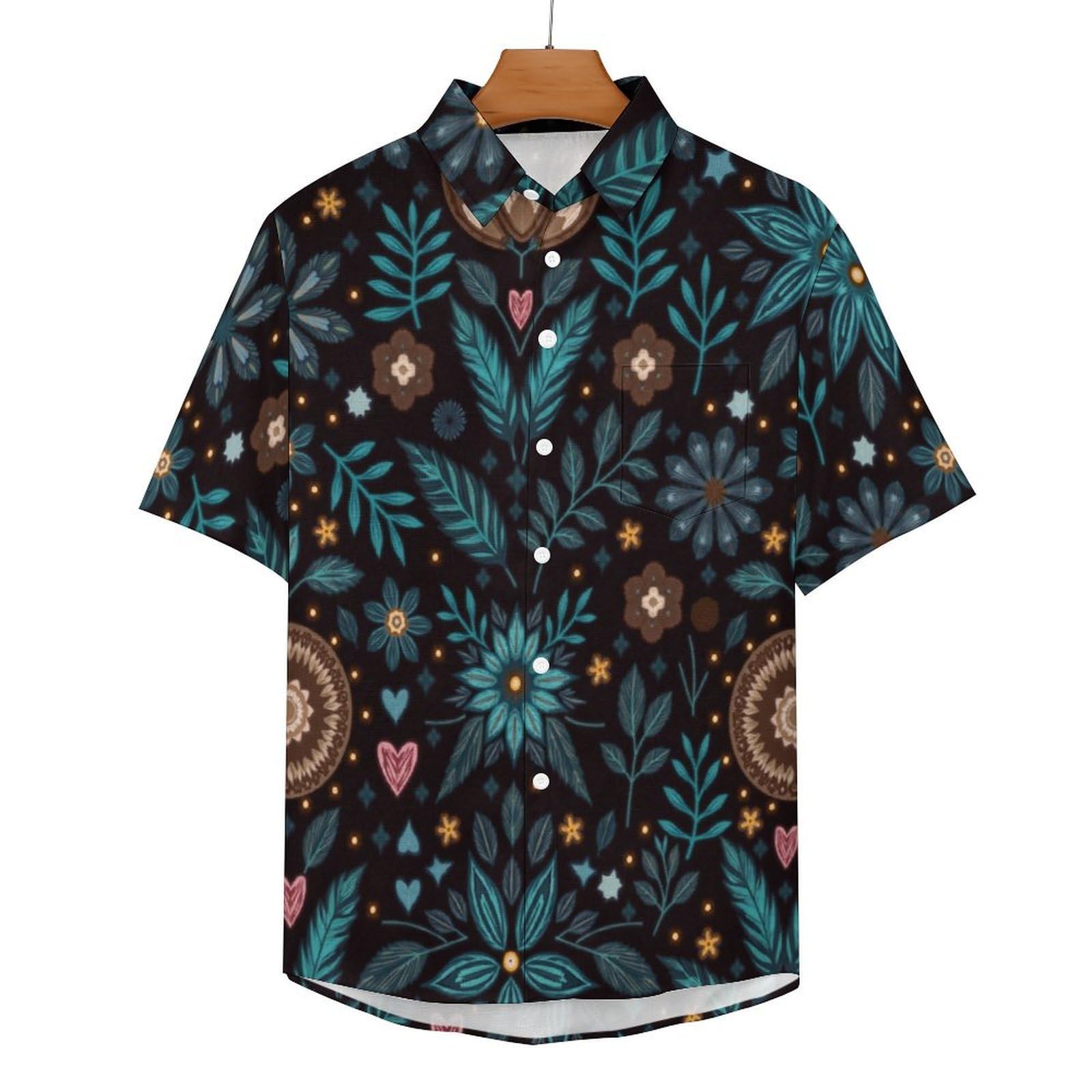 Camicia Casual da Uomo, Stelle Foglie Stampa Maglietta Estiva a Maniche Corte Stile Boemia Casual Button Down Hawaiani Camicie Risvolto Spiaggia Top