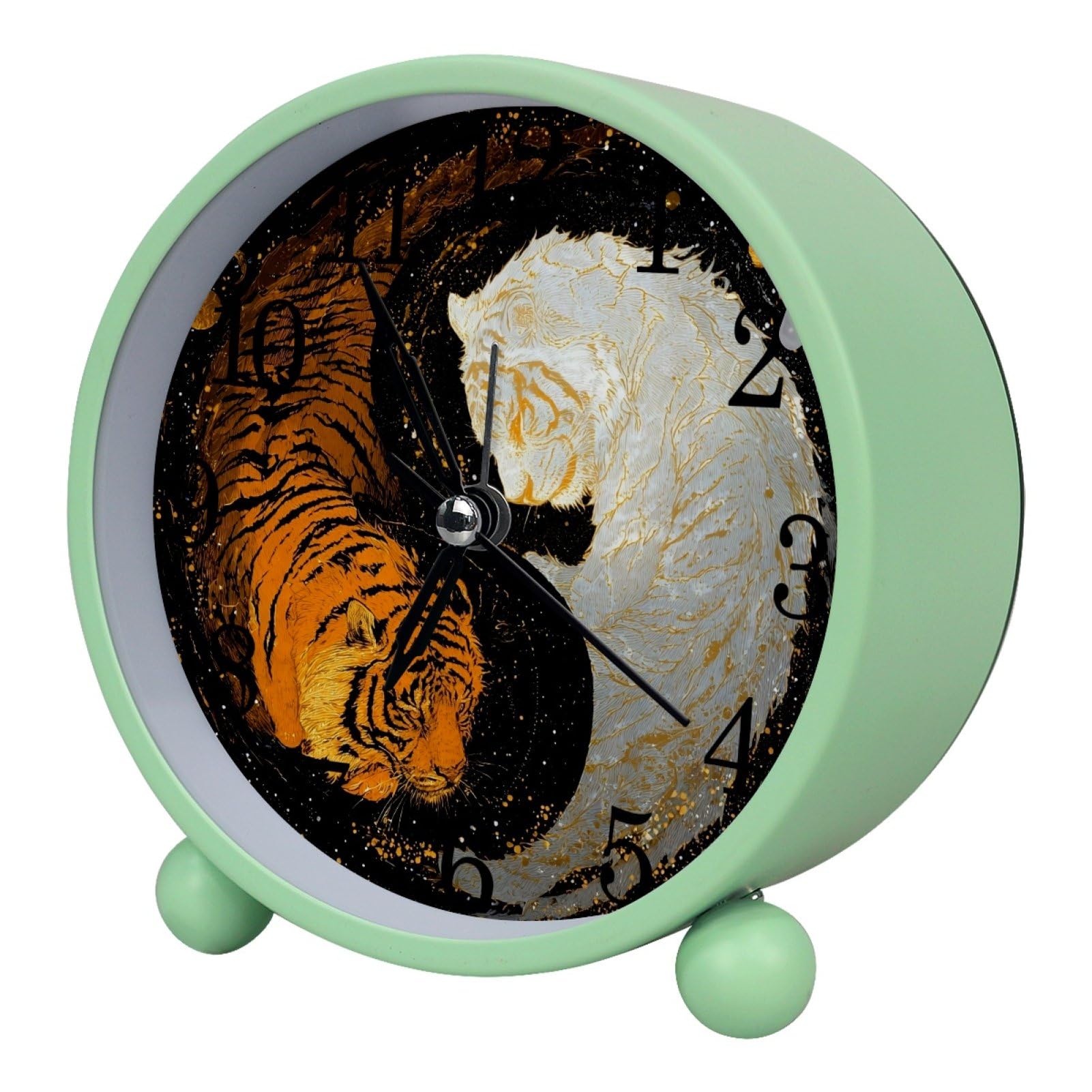etoenbrc Yin Yang Tiger Alarm Clock,Small Battery Operated Clock, Slient Plastic Table Clock for Living Room Bedroom and Office Decor