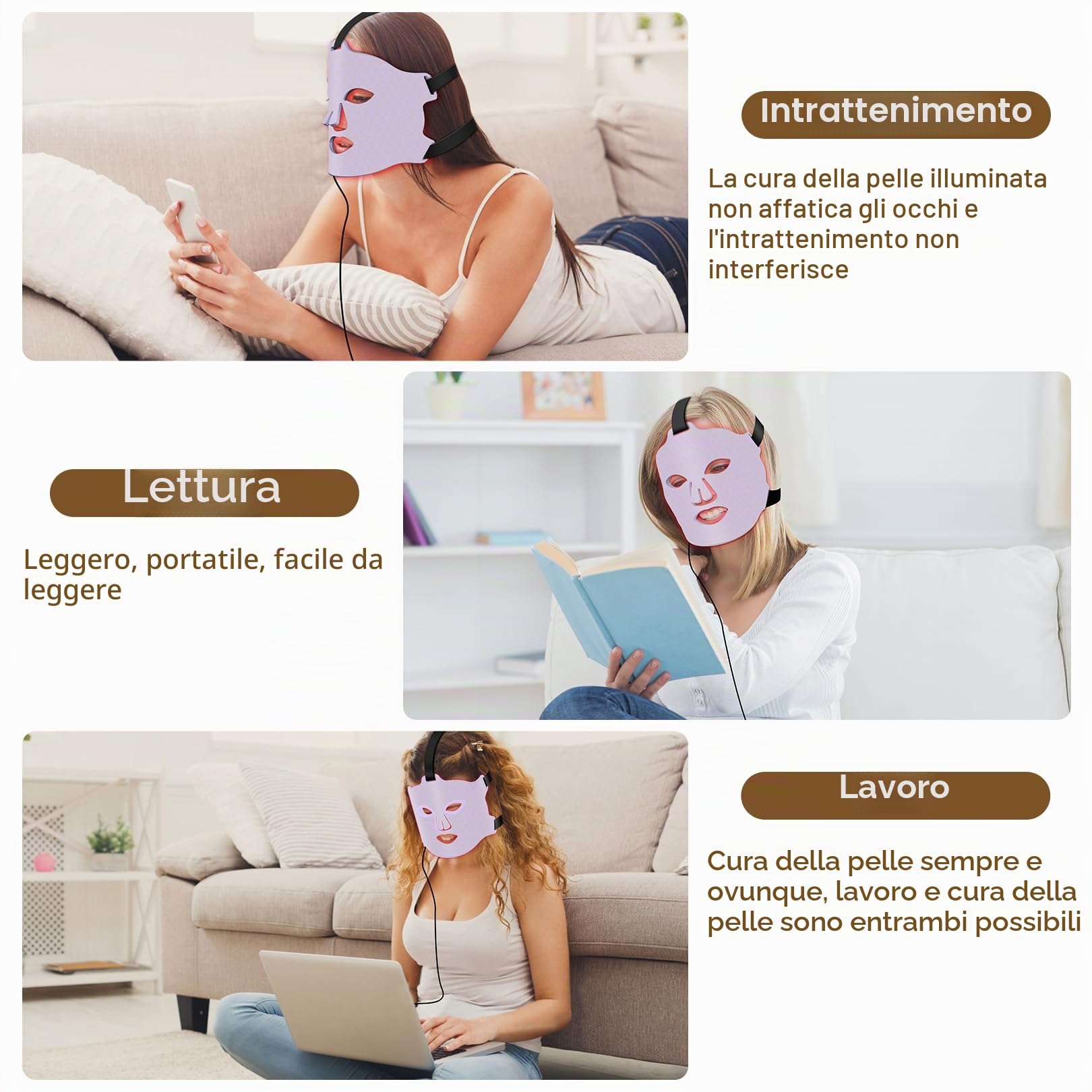 Maschera di Terapia con Luce LED per Viso, 7 Colori Terapia della Luce con Vicino Infrarosso, Dispositivo per la Cura della Pelle del Viso per Ringiovanimento della Pelle, Antirughe, Bellezza (Viola)
