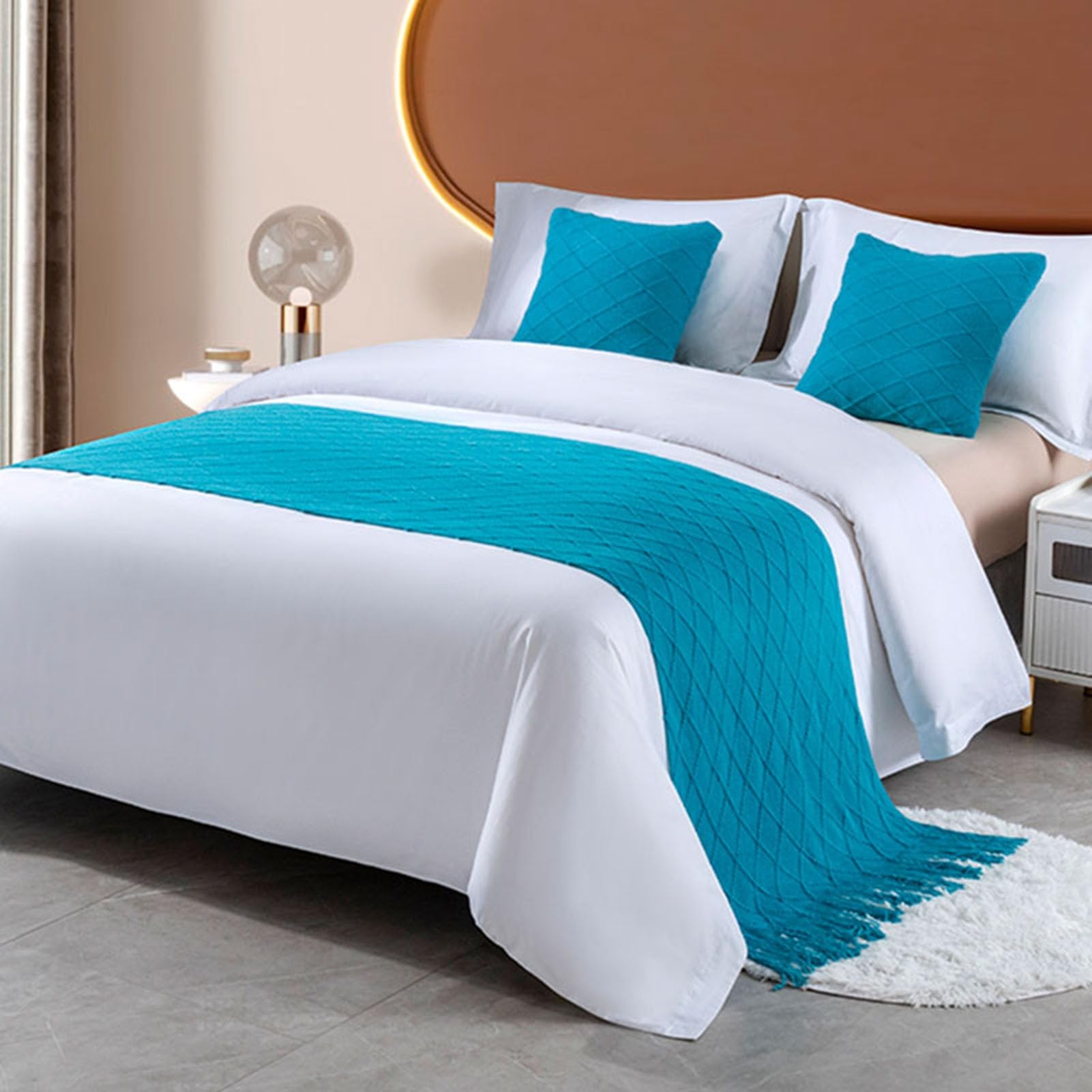 HFDJRWK Artistic Bedspreads Suitable for Bedrooms and Hotels Decorative Bed Scarves Bedding Sets(Blue (B),60x260 cm)