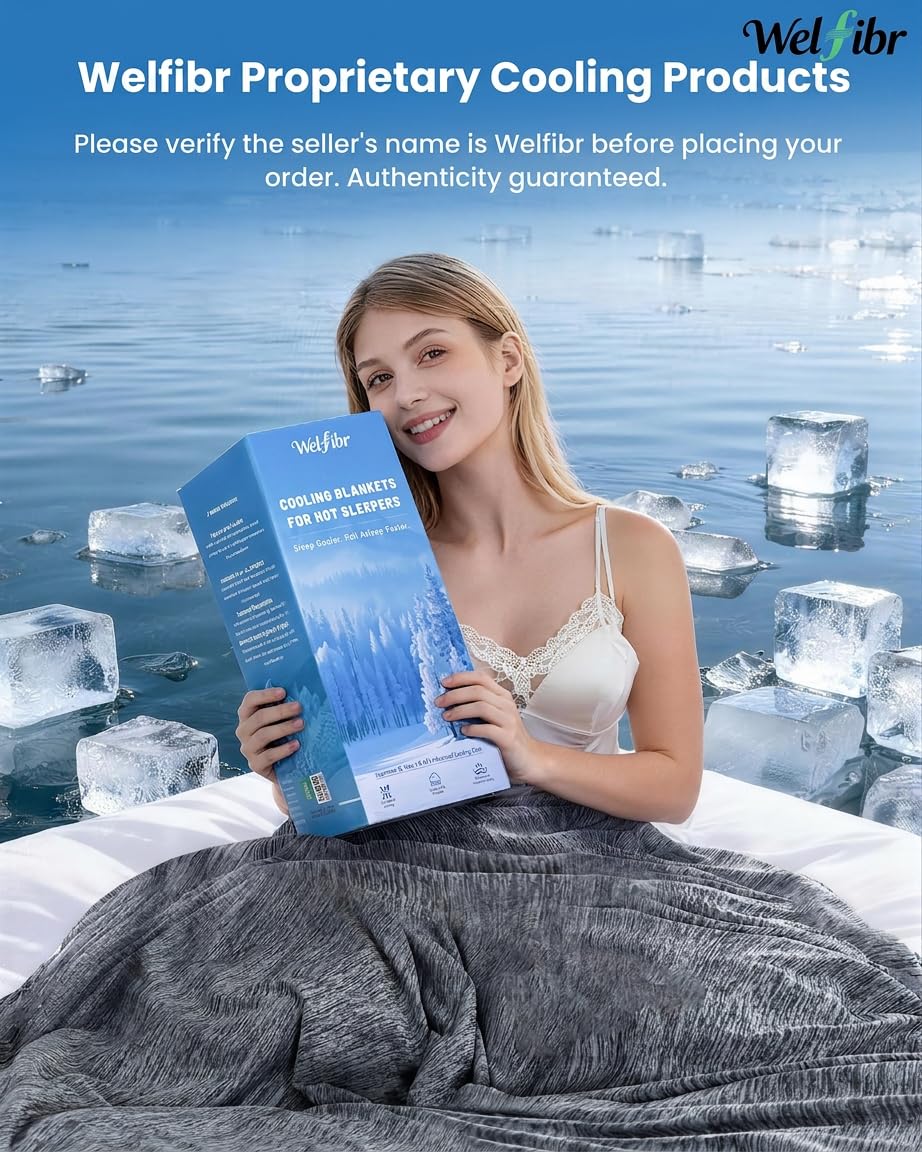 Kühldecke Bett Sommerdecke 220x240CM Doppelseitig Kühlende Sommer Decke für Menschen, Selbstkühlende Ice Kühlend Decken zum Schlafen Atmungsaktiv Leicht für Bett Cooling Blanket Blau