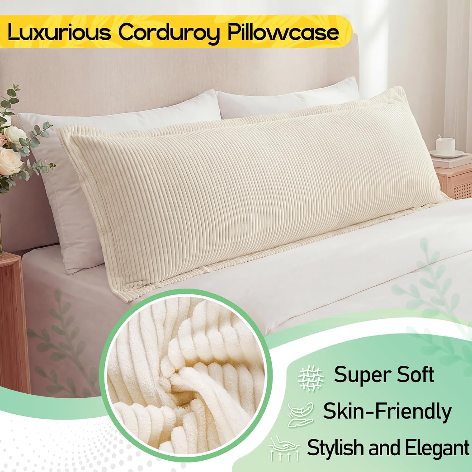 1 MIDDLE ONE Body Pillow, Memory Foam Body Pillows for Adults Sleeping, Long Pillow for Bed, Large Full Body Pillow for Side Sleeper with Removable Cover, 20x54 Inch (Off-White)