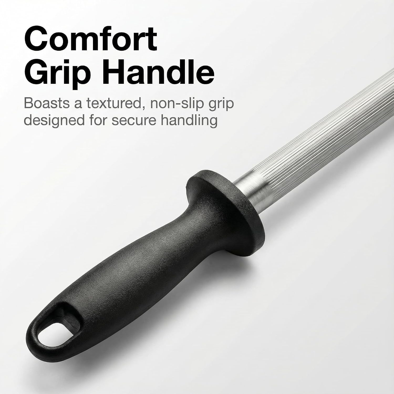 Knife Sharpener Rod, 13 Inch Carbon Steel Honing Steel for Kitchen Knives, Professional Magnetized Sharpening Stick with Nickel-Chrome Plating, Easy Grip Tool for Chef Knives