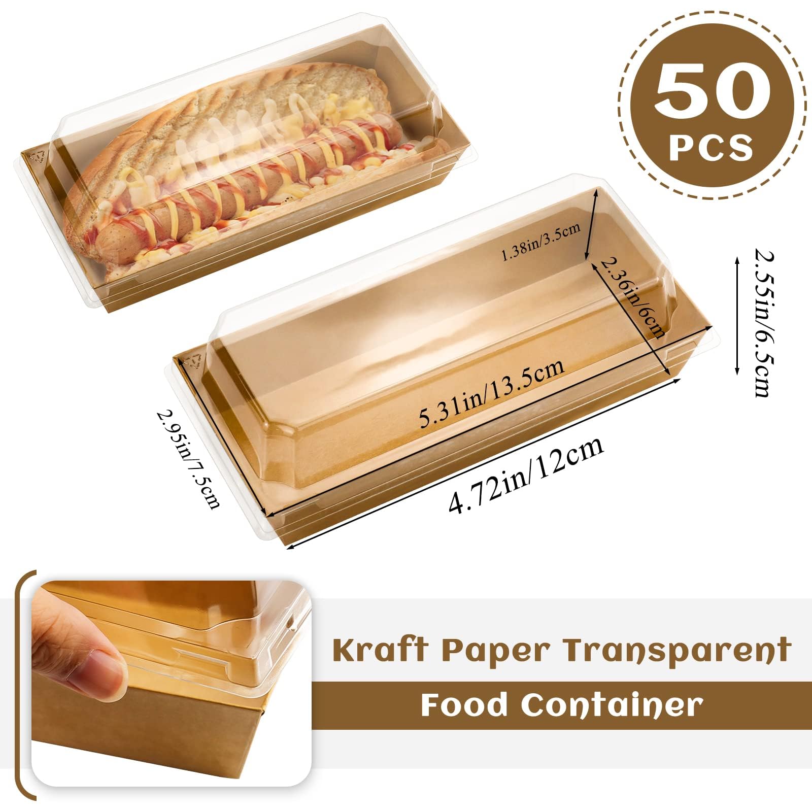 Azonee Charcuterie Boxes with Clear Lids, Sandwich Box with Clear Lids, 50 Pack Brown 4.7" To Go Paper Mini Treat Box, Disposable Food Containers, Dessert Boxes for Cookie, Cupcakes, Strawberries
