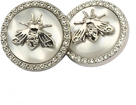 5 Pcs Metal Rhinestone Honey Bee Botton Round Shape Button for Sewing DIY Crafts Jewelry Making