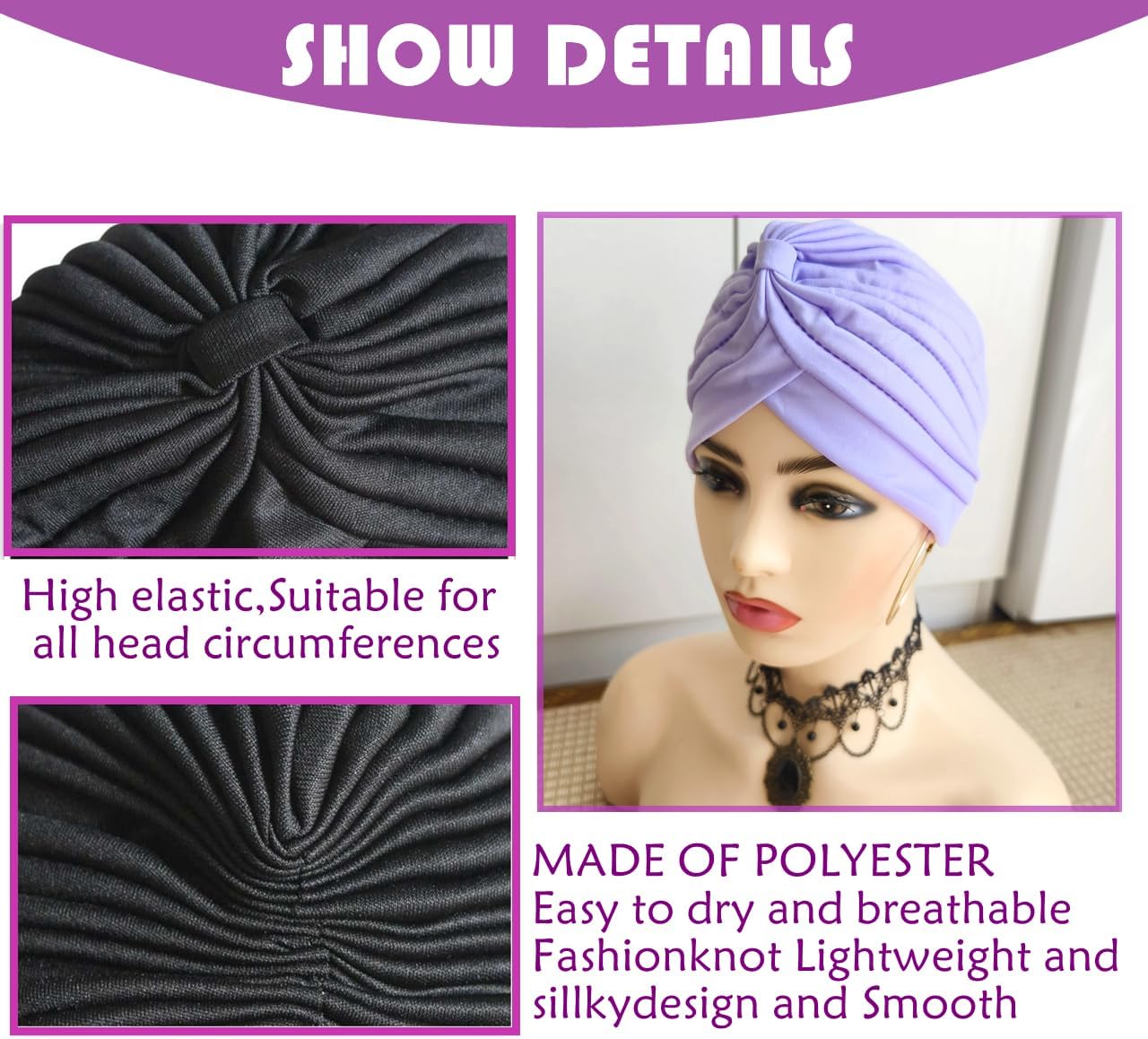 10 PCS Stretchy Turban Caps for Women, Chemo Head Wraps, Cancer Headwear, Twisted India Hats, Assorted Colors - Image 3