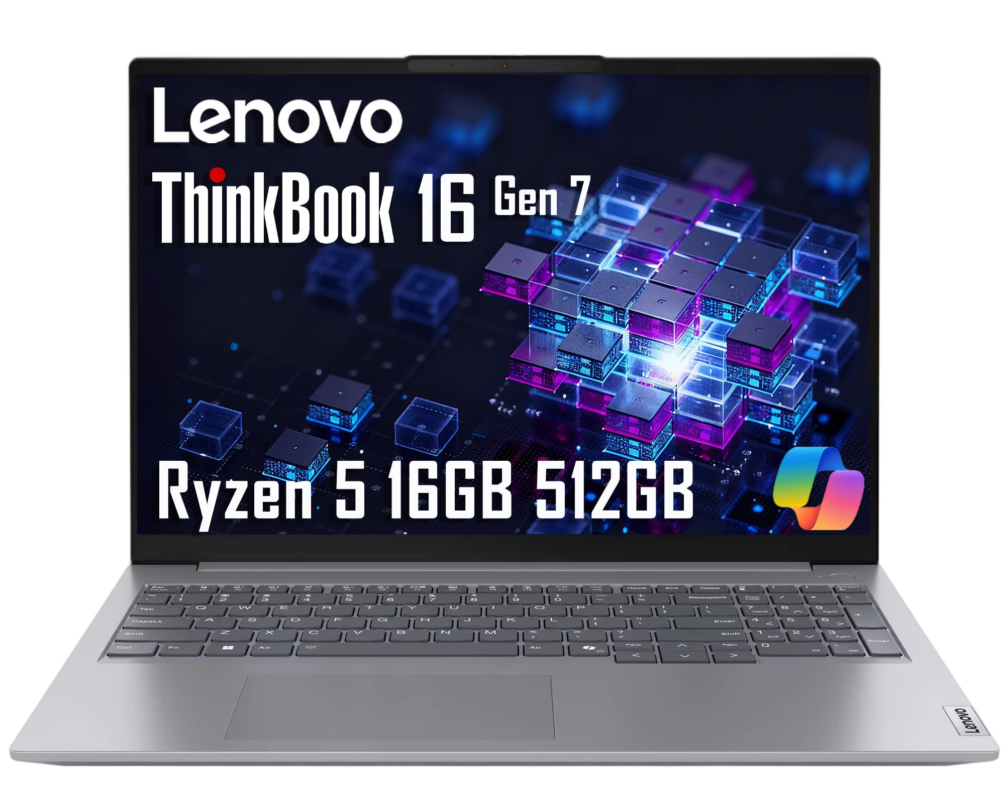Lenovo ThinkBook 16 Gen 7 Business Laptop (16" FHD+ Anti-Glare, AMD Ryzen 5 7533HS (> i7-1255U), 16GB DDR5 RAM, 512GB SSD), Fingerprint Reader, Webcam, Ethernet, Wi-Fi 6, Win 11 Pro w/ Copilot, Grey