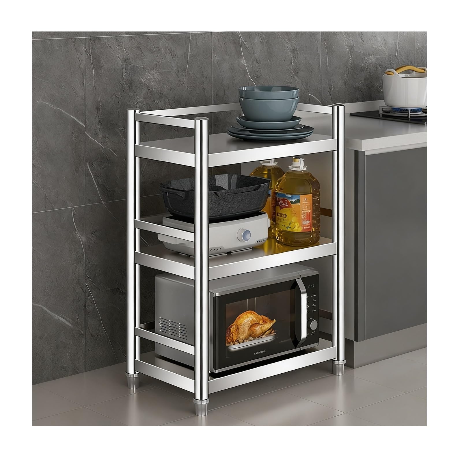 Support pour micro-ondes avec étagère cuisine 100x50x95cm