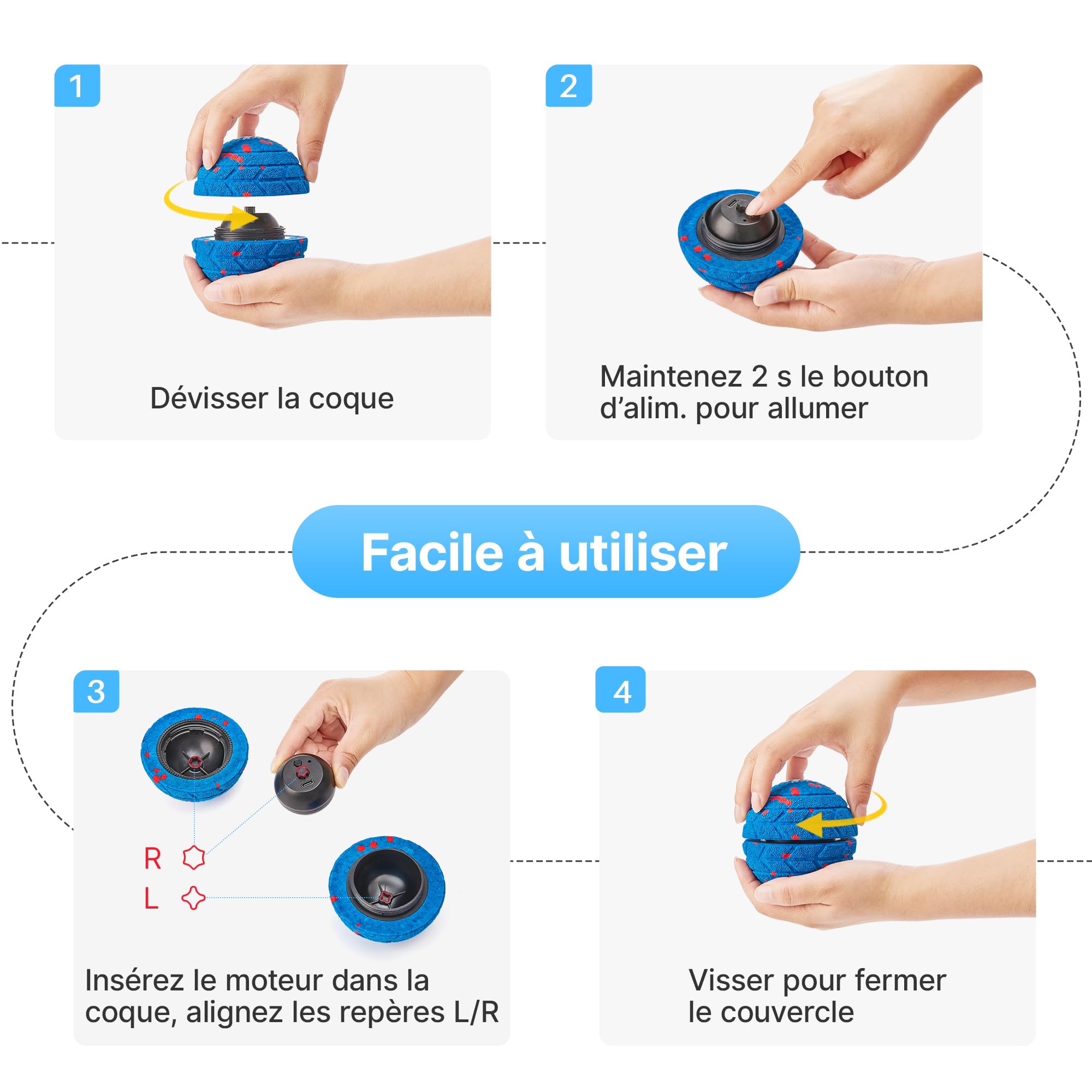 Potaroma Balle pour Chien – Jouet interactif rebondissant, Indestructible et Rechargeable USB (8,1 cm), idéal pour Chiots, Chiens Moyens et Grands