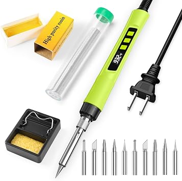 Soldering Iron Kit, 190W Soldering Gun, 110V LED Solder Kit for Electronics, Adjustable Temperature 356-932F, Includes Solder Wire, 10 Tips, Stand, Sponge and Flux Paste, Green
