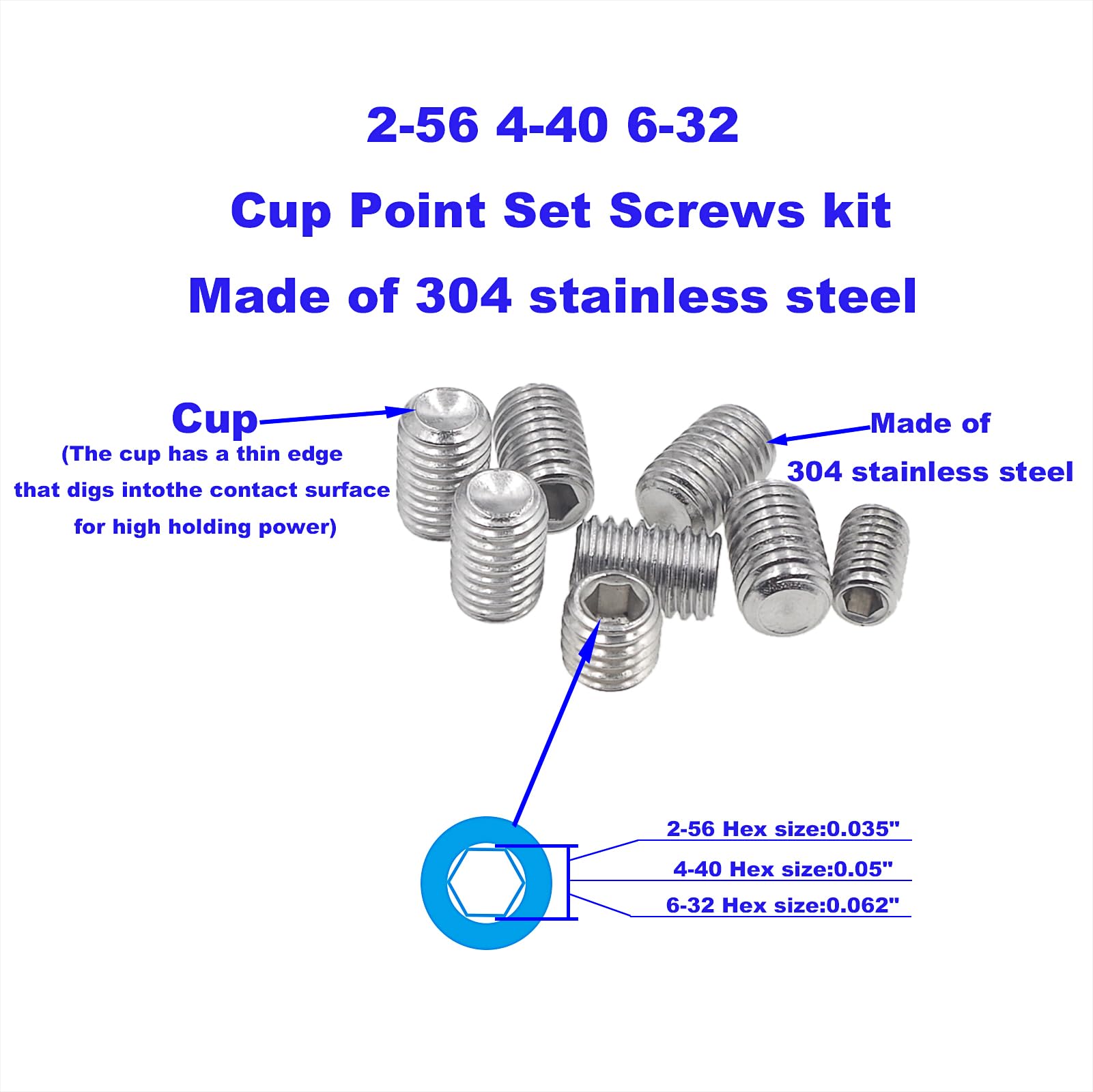#2-56#4-40#6-32 UNC Edelstahl Innensechskantantrieb Cup Point Set Schrauben Sortiment Kit