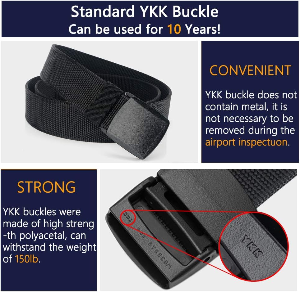 LionVII Mens Belt Web, Nylon Casual Belt with Plastic Buckle Breathable for Work Travel, Easy Trim to Fit 28-49" Waist - Image 5