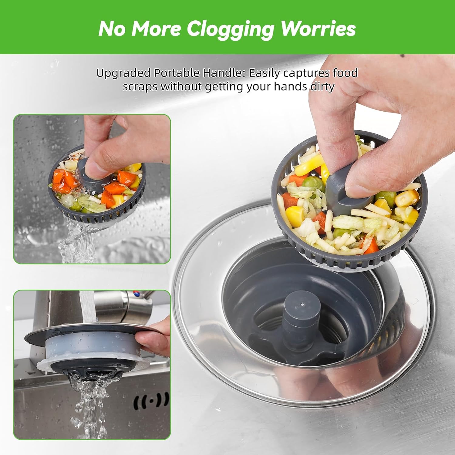 Universal Sink Stopper Strainer Combo, Stainless Steel Wrapped Drain Stopper Kitchen Sink for US Standard 3-1/2 Inch Kitchen Sink Drain, Extra 2 PCS Mesh Strainer for Food Garbage Disposal, Chrome