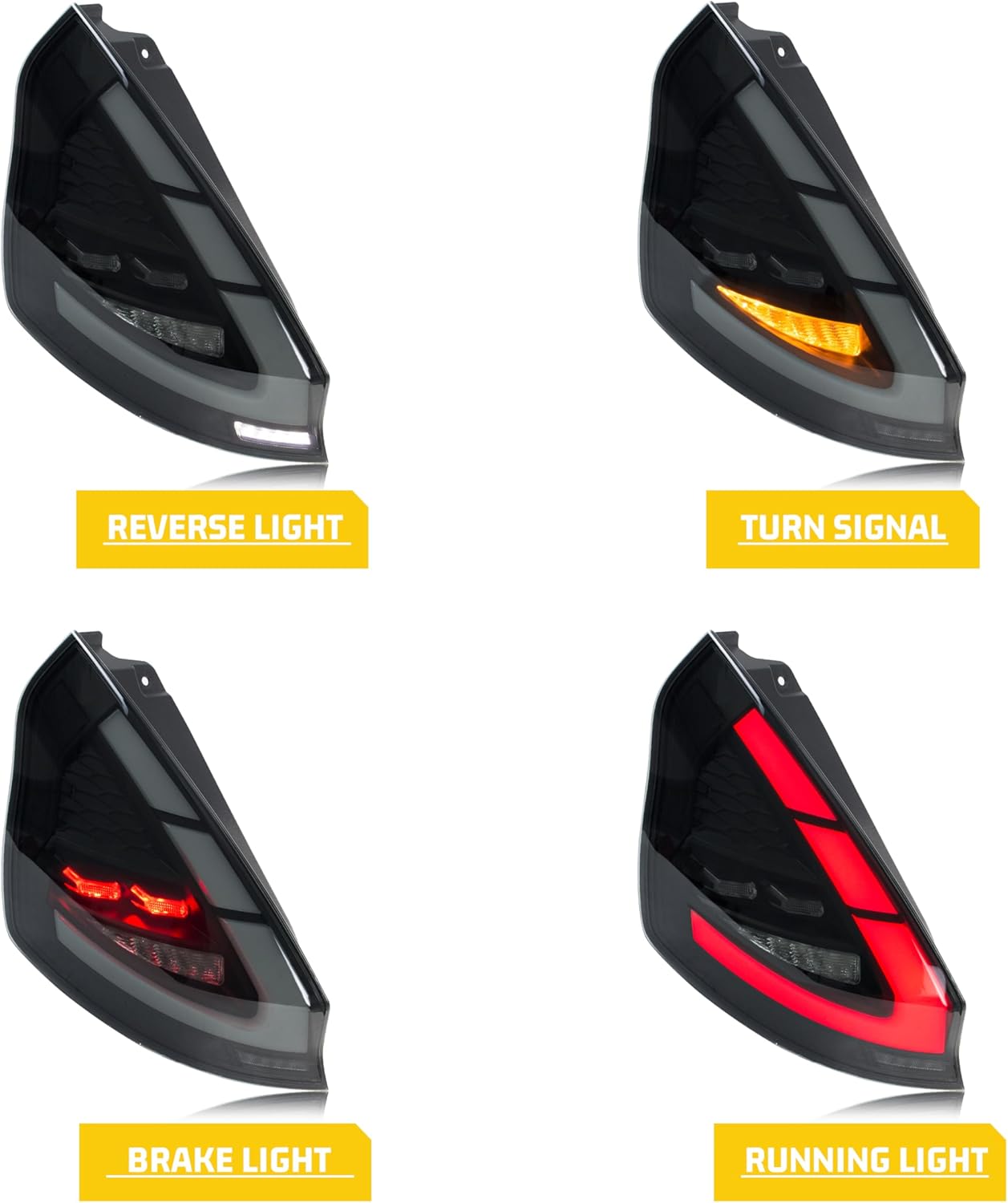 LED Tail Lights Assembly Compatible with Ford Fiesta 2011-2013 2014-2019 Hatchback Start-up Animation Sequential Turn Signal Rear Lamps Accessory