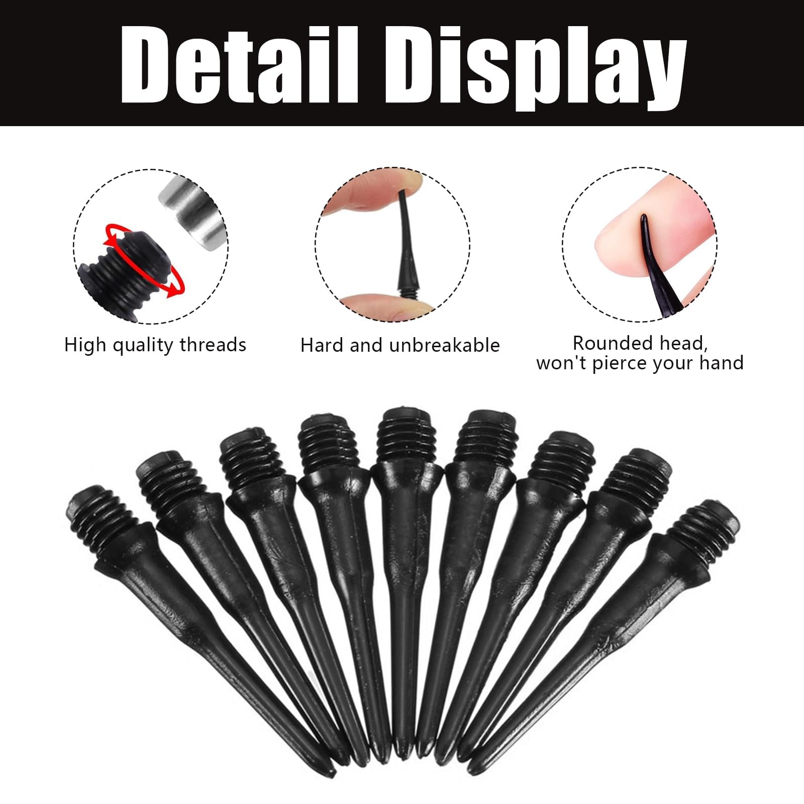 GVSS 200 Pièces Pointe Flechette Plastique 4,5mm Filetage 2BA, Pointe Plastique pour Flechette,Embout Flechette Pointe Plastique,Noir et Blanc