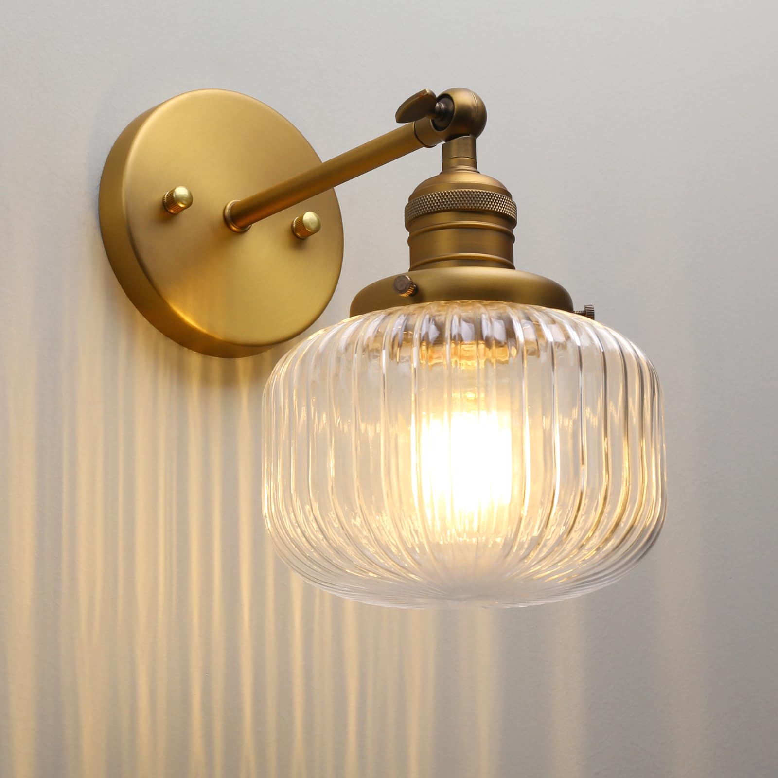 Phansthy Vintage Wandleuchte Modernes gestreiftem Klarglas Wandbeleuchtung Industrie Loft-Wandlampen im Landhausstil für Flur Schlafzimmer Wohnzimmer Küche Badezimmer Gästezimmer etc(Antike Farbe)