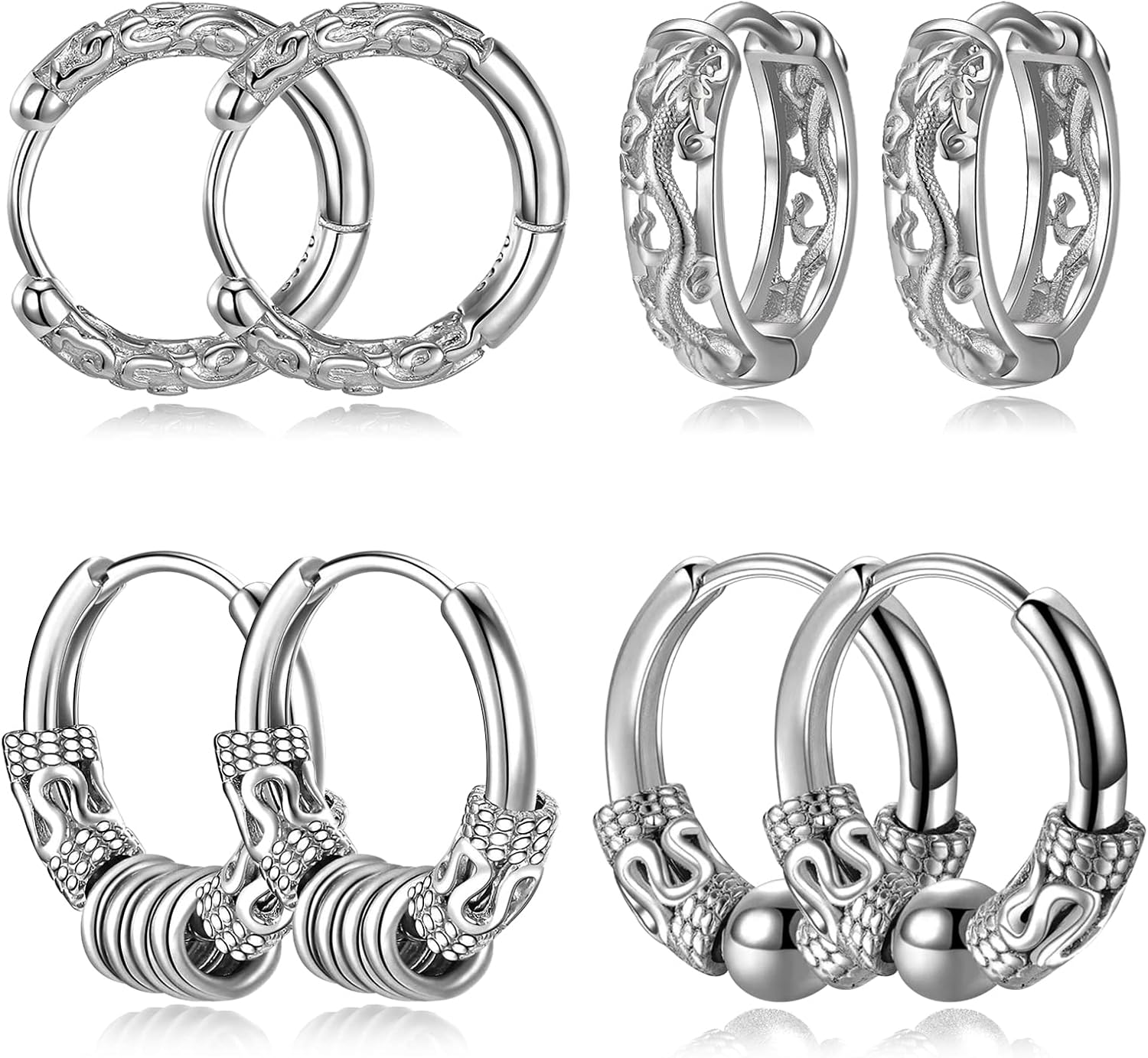 Vintage Black Huggie Hoop Earrings of Men Women 14mm 12mm HipHop Punk Gothic Earring Set-4Pairs