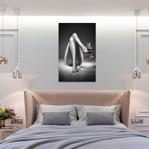 Miniatura 8 de Impresiones en lienzo de mujer desnuda, pintura de copa de vino en blanco y negro, póster sexy para niña, arte de pared, cuadro moderno, póster e