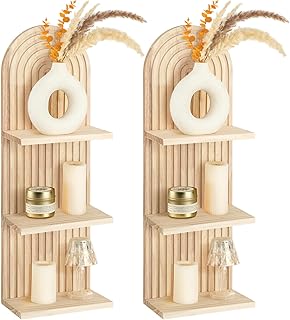 Geetery 2 Pcs Arch Wood Floating Shelf Mid Century Rainbow Wall Shelves ...