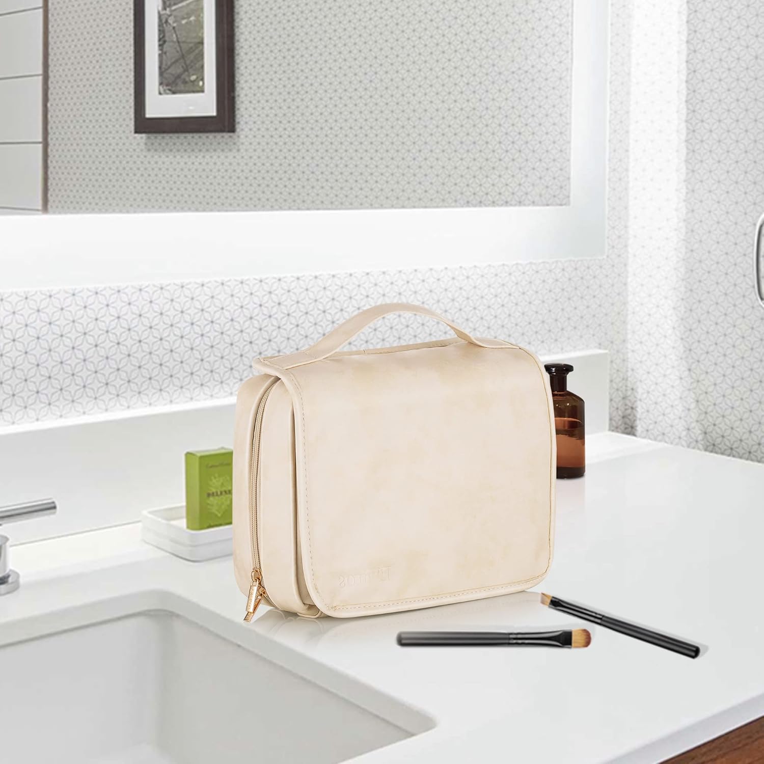 Elviros Hanging Travel Toiletry Bag for Women,3-in-1 Large Makeup Bag and Cosmetic Organizer,Vegan Leather Waterproof Skincare Case for Travel Size Toiletries and Accessories,Gift for Women - Image 8