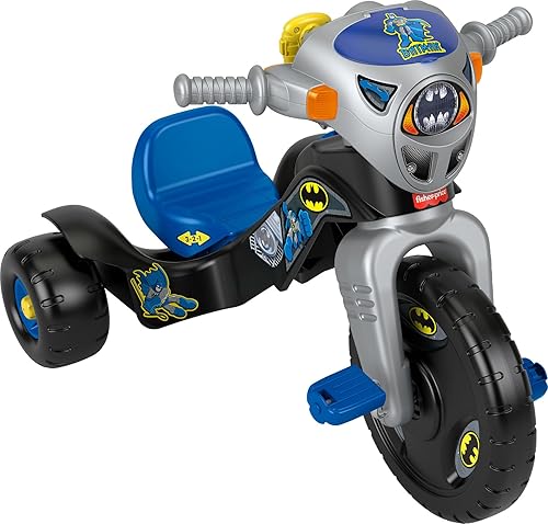Fisher-Price DC Super Friends Batman - Triciclo para niños pequeños, juguete para edad preescolar, triciclo con luces y sonidos y asiento ajustable,