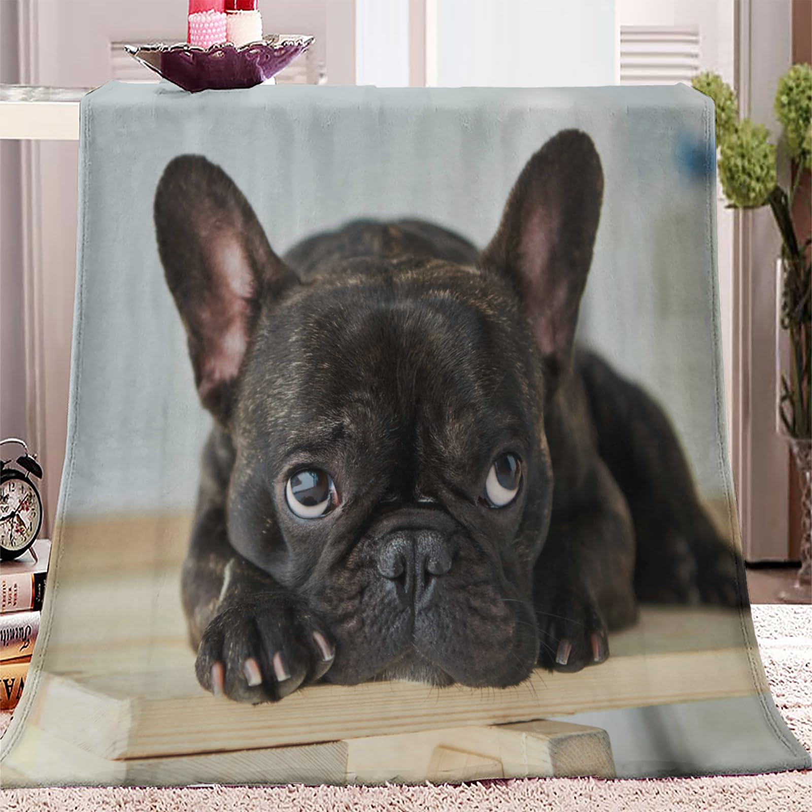 Cozyrest Animal French Bulldog 3 Fleece Throw Blanket 39X52 Inch, 3D Printed Animal French Bulldog Pattern Blanket Soft Warm Flannel All Seasons, Blanket Washable For Bed Sofa Couch And Birthday Present