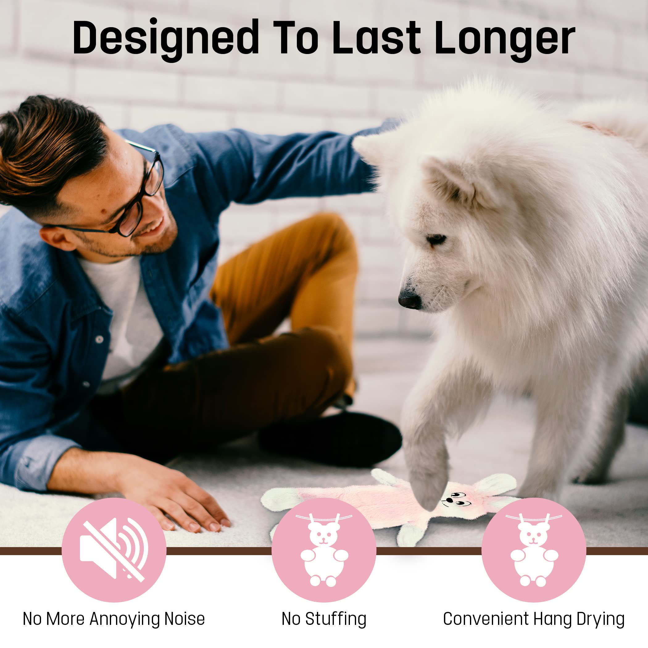 FGA MARKETPLACE Juguete de peluche plano sin relleno ni chirrido, estilo divertido que entretendrá a tu perro durante horas, recomendado para perros pequeños y medianos de 21 pulgadas de largo (mono
