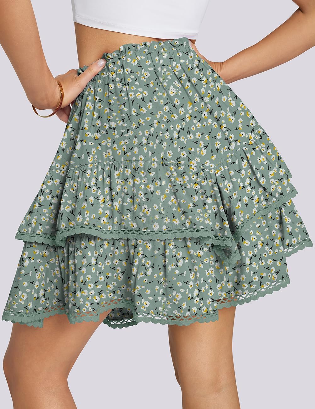 TARSE Womens Flowy Shorts High Waist Pleated Mini Skirts Casual Boho Ruffle Tiered Skorts Cute Versatile Fashion Shorts - Image 4