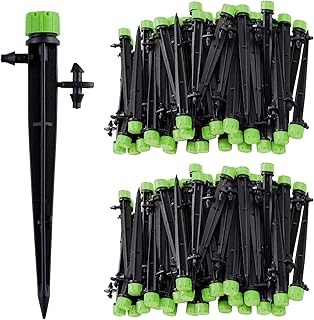 Kalolary 100 Pcs Irrigation System Drippers, 360 Degree Adjustable Irrigation Drip Emitters with Connector for 4mm/7mm Tube, Water Flow Irrigation Drippers Sprinklers for Flower Bed, Garden, Lawn(Green)