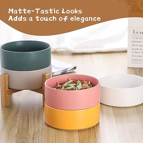 Miniatura 6 de Cuenco elevado de cerámica para gatos, cuenco de comida para gatos con soporte de bambú, plato elevado para perros para cachorros, antivómitos, sin