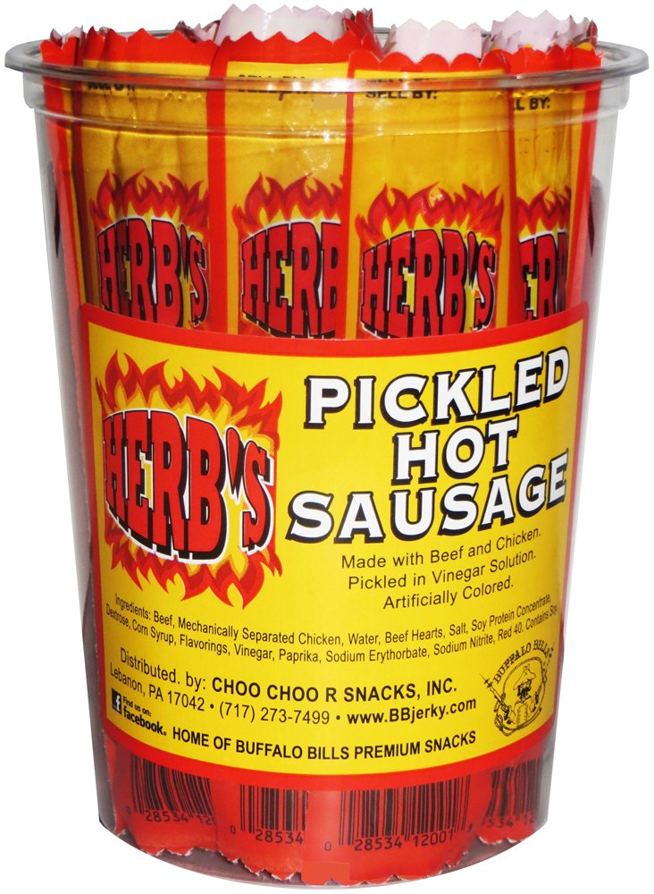 Herb’s Pickled Hot Sausages 0.7oz Individually Wrapped - 24-ct Pickled Hot Sausages Per Cup