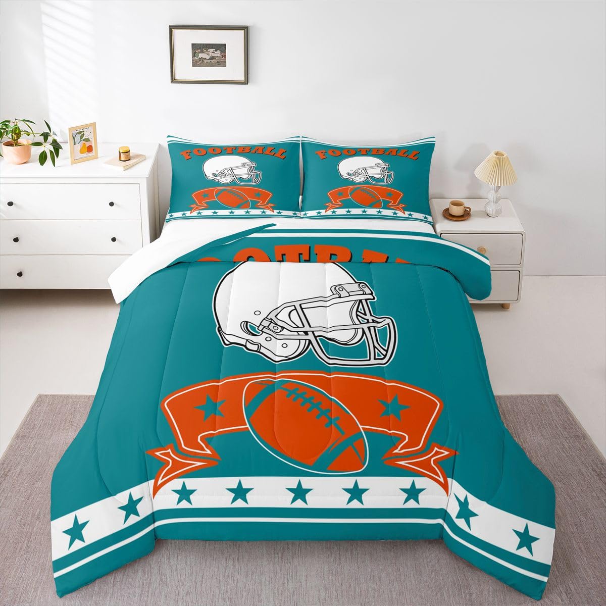 Erosebridal Gridiron Seasonal Style Bedding Twin Size Sports Comforter Set for Boys Football City Bed Set, Inspirational Dolphin Design Bedding