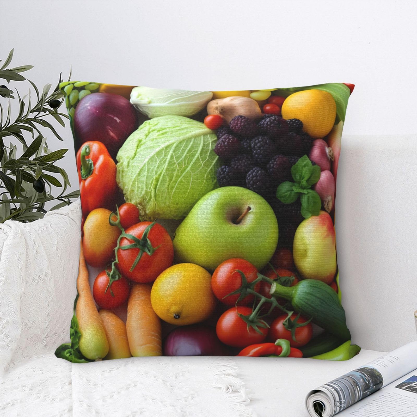 FodPand Luxury Velvet Throw Pillow Covers 24"x24" Super Soft Decorative Pillow Cases - Fresh Fruits and Vegetables Pillowcases Modern Lumbar Cushion Cases for Couch Sofa Bed Pillow Shams