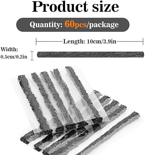 Miniatura 2 de MAQIHAN - 60 tapones para neumáticos resistentes  Tapones de reparación de neumáticos negros para reparación de neumáticos planos, enchufe de parche