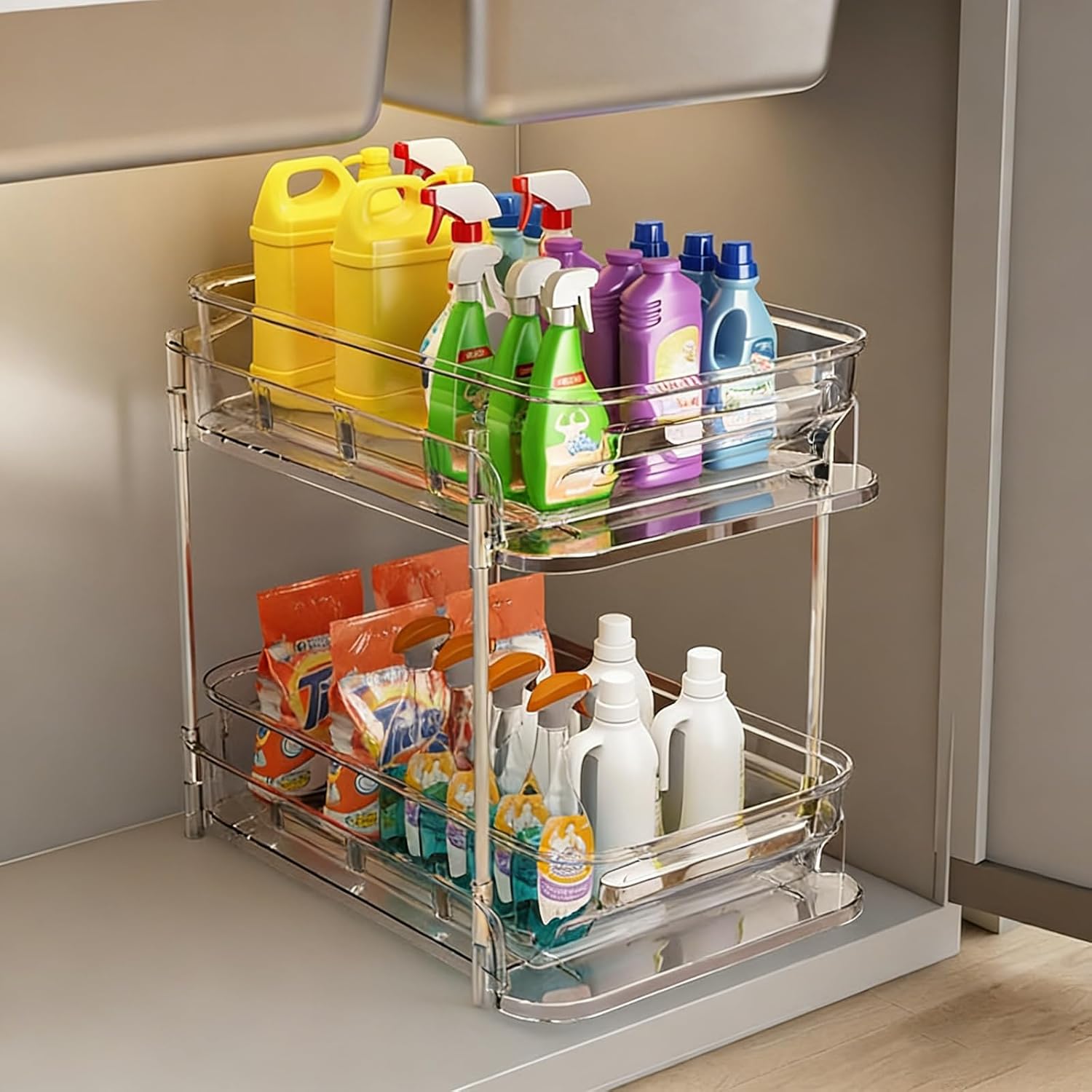 Under Sink Organizer,3-Tier Multi-Use Kitchen And Bathroom Organizers And Storage With Sliding Drawers，Bathroom Cabinet，Kitchen，Bathroom Vanity