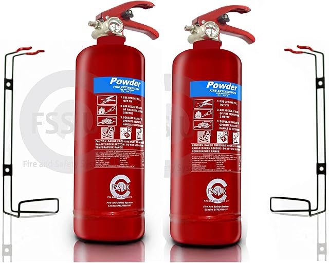 FSS UK Plus 2 X 2 KG ABC Dry Powder FIRE Extinguisher. CE Marked. Ideal for Homes Kitchen Workplace Offices Cars Vans Warehouses GARAGES
