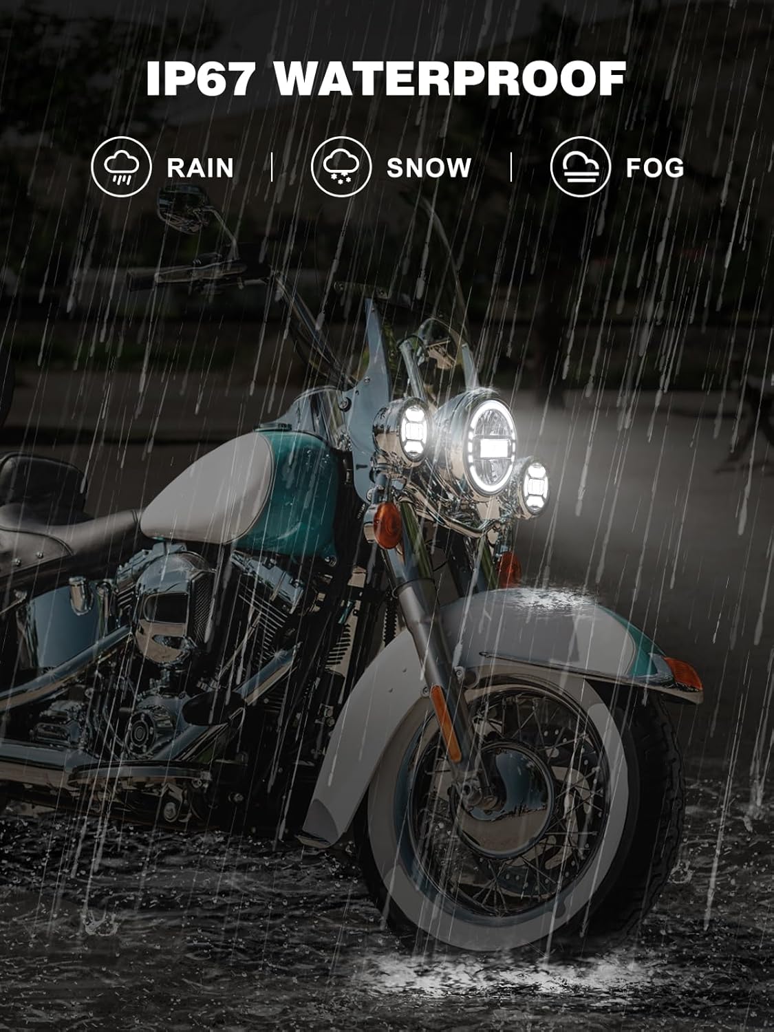 SPL 1000% Bright 7 inch Motorcycle LED Headlight with Halo DRL 4.5" Fog Passing Lights DOT Kit Compatible with Road King Electra Glide Street Glide Heritage Softail Ultra Classic Fat Boy Tri, Black