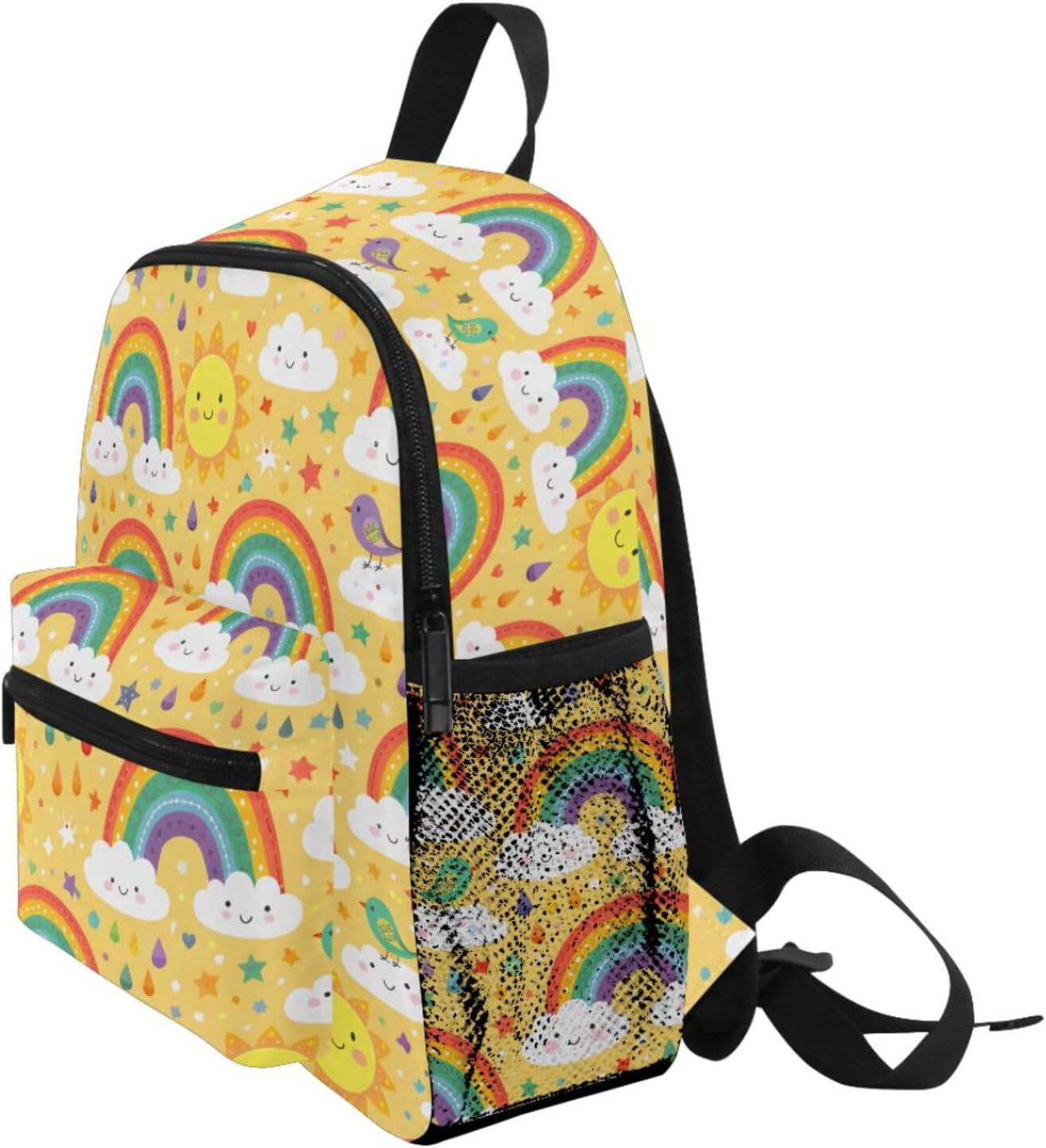 MNSRUU Toddler Backpack, Rainbow Kids Backpack Yellow Sun Small Bookbag for Girls Kawaii Mini Travel Backpack for Preschool