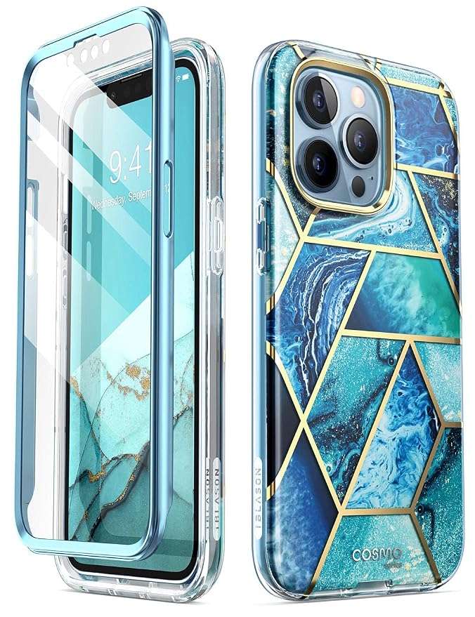 i-Blason Thermoplastic Polyurethane Cosmo Series Case For Iphone 13 Pro 6.1 Inch (2021 Release), Slim Full-Body Stylish Protective Case With Built-In Screen Protector Ocean, Blue