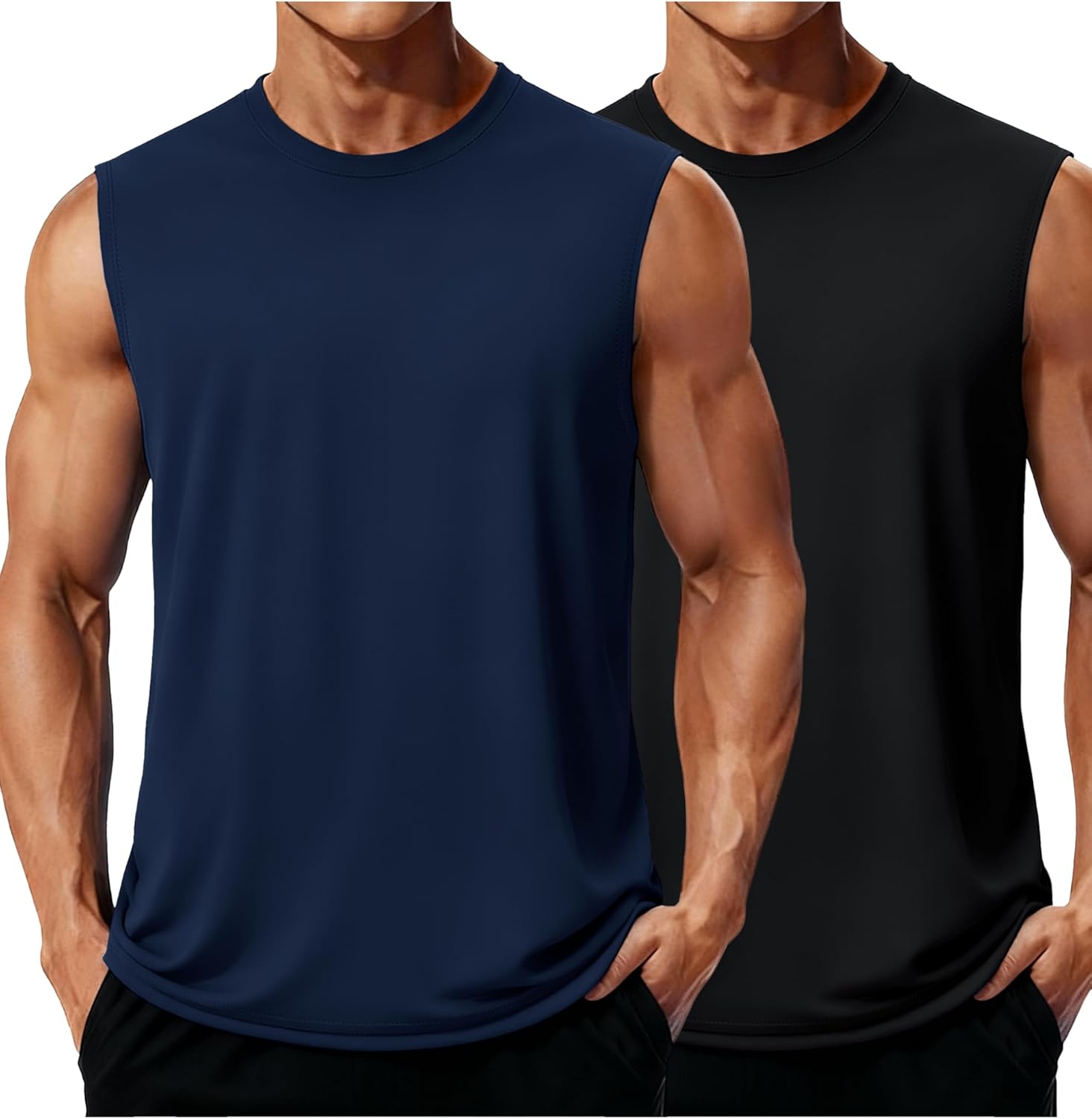 MAGCOMSEN 2 Pack Men's UPF 80+ Tank Tops Quick Dry Workout Gym Sleeveless Muscle Shirts Cooling Summer Beach Swim Shirt