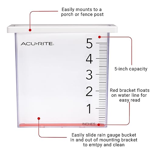 Miniatura 9 de AcuRite 00850A2 Pluviómetro con Lupa Fácil de Leer Capacidad de 5pulgadas Azul