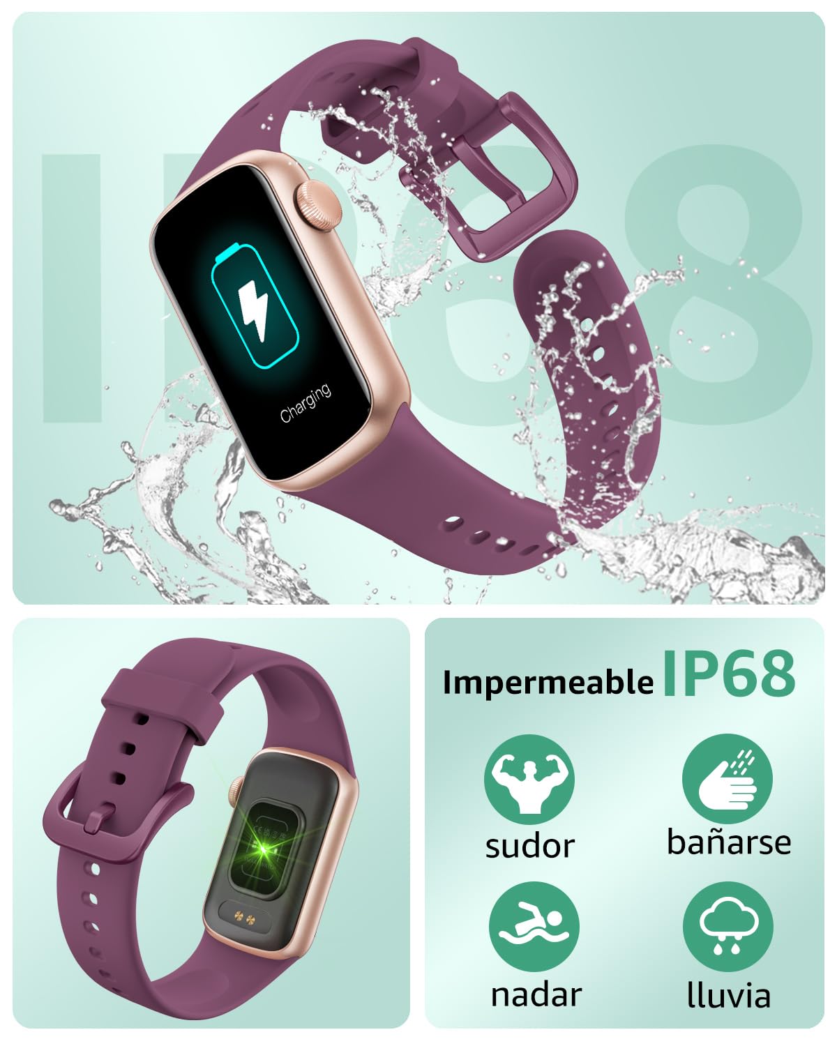 Reloj Inteligente Hombre Mujer, 1.47" Smartwatch con Notificaciones, Monitor de Sueño, 137+ Modos Deportivos, IP68 Impermeable, Pulsera Actividad para Android iOS DeepPurple